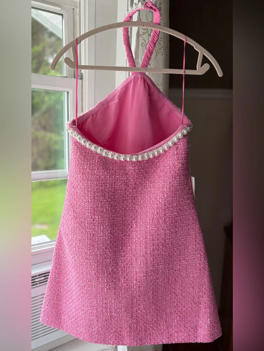 NWT Hyacinth House Pink Tweed & Pearl-Trim Petra Mini Dress Preppy Resort Sz S - Picture 2 of 11